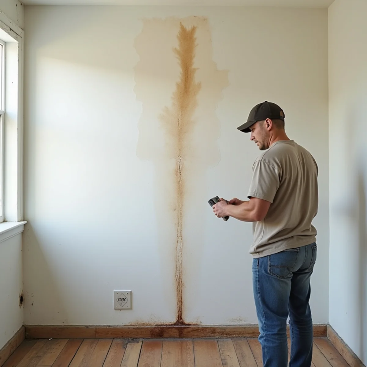 Water stain spreading on a wall indicating a hidden leak